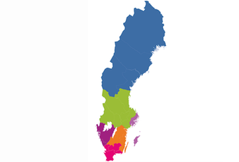Sveige karta sjukvårdsregioner markerade med olika färger